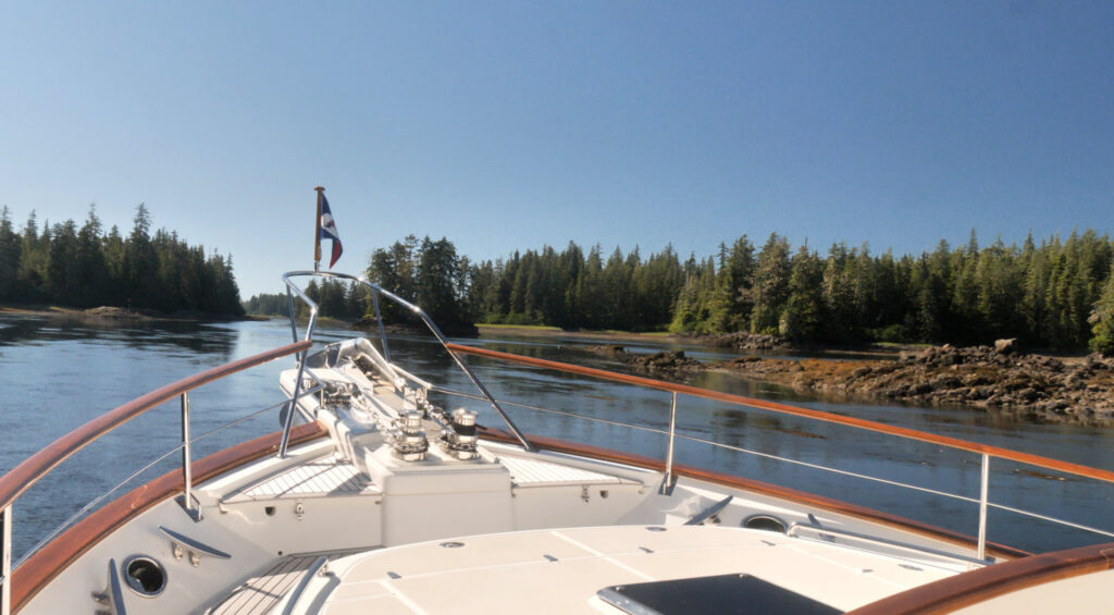 Venture enjoys a rare sunny day while passing through Keku Strait - also known as Rocky Pass.